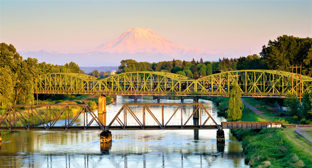View of the Puyallup River Bridge and Mt. Rainier